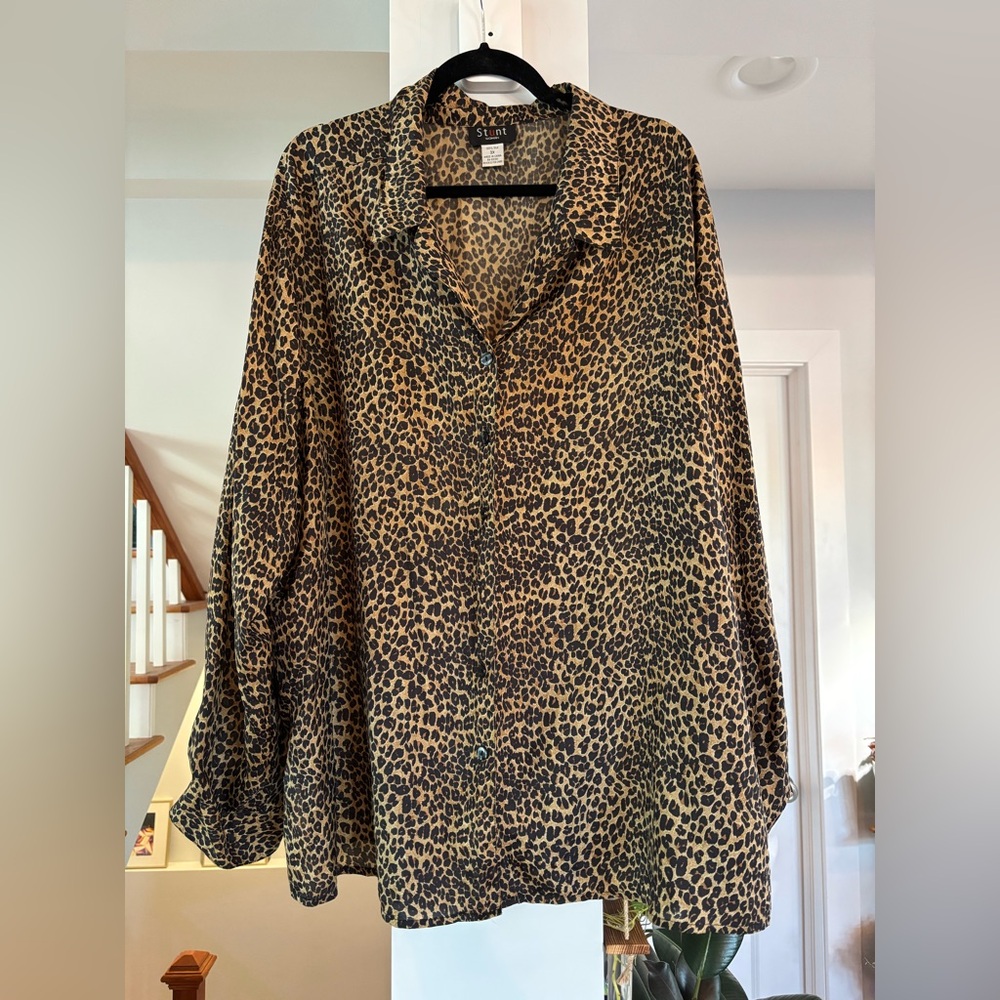 Vintage Woman Leopard Print Silk Blouse - 3X